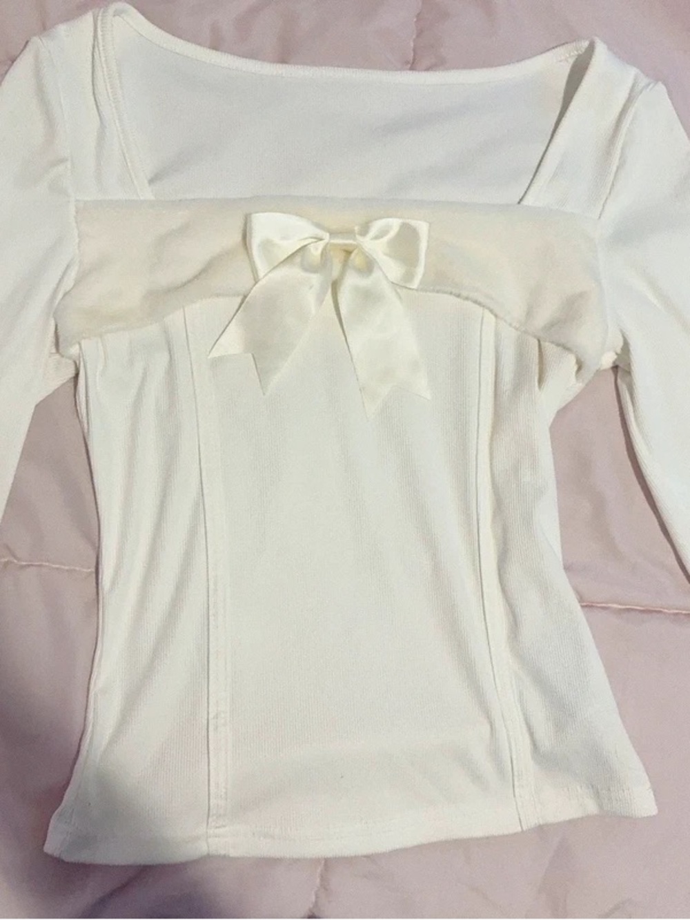 white long sleeve shirt with bow